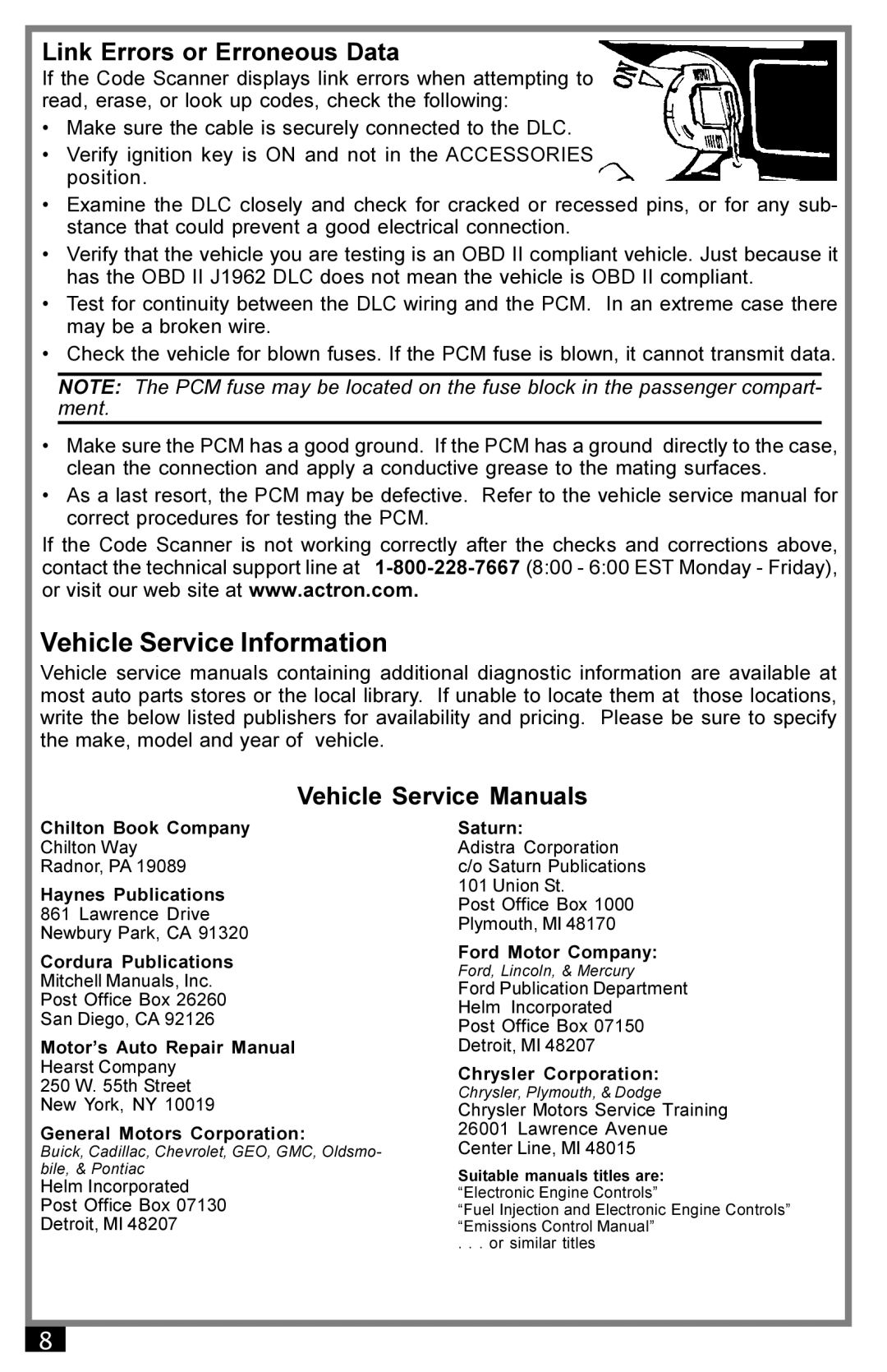 Actron 9040 manual Vehicle Service Information 