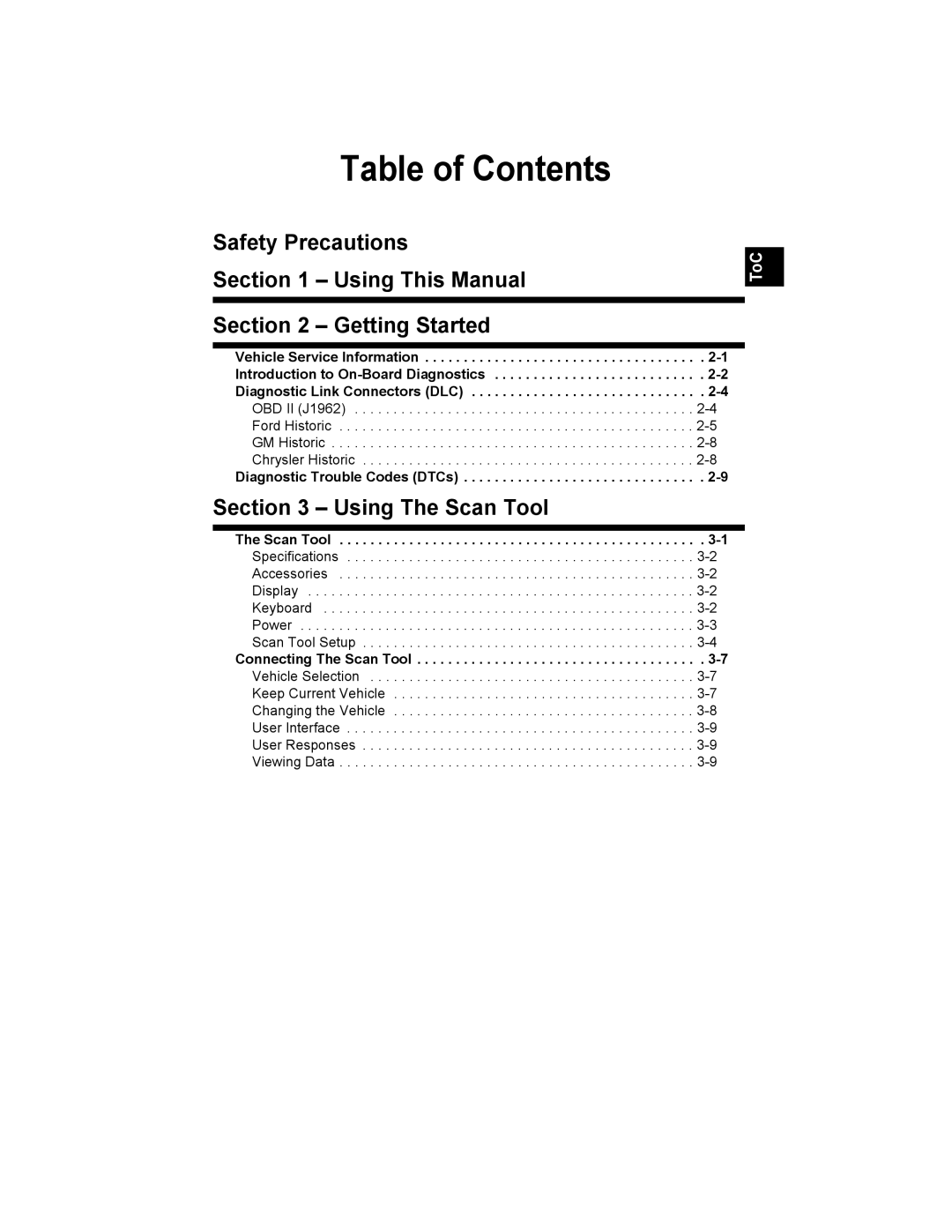 Actron 9640 user manual Table of Contents 