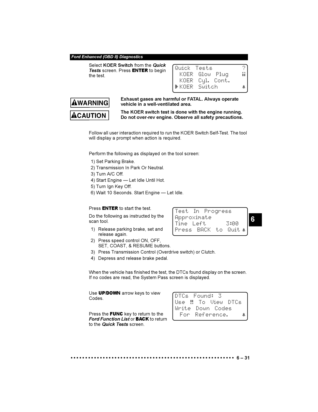 Actron 9640 user manual Test Progress, Approximate, Time Left 300, Back, To Quit ~ 