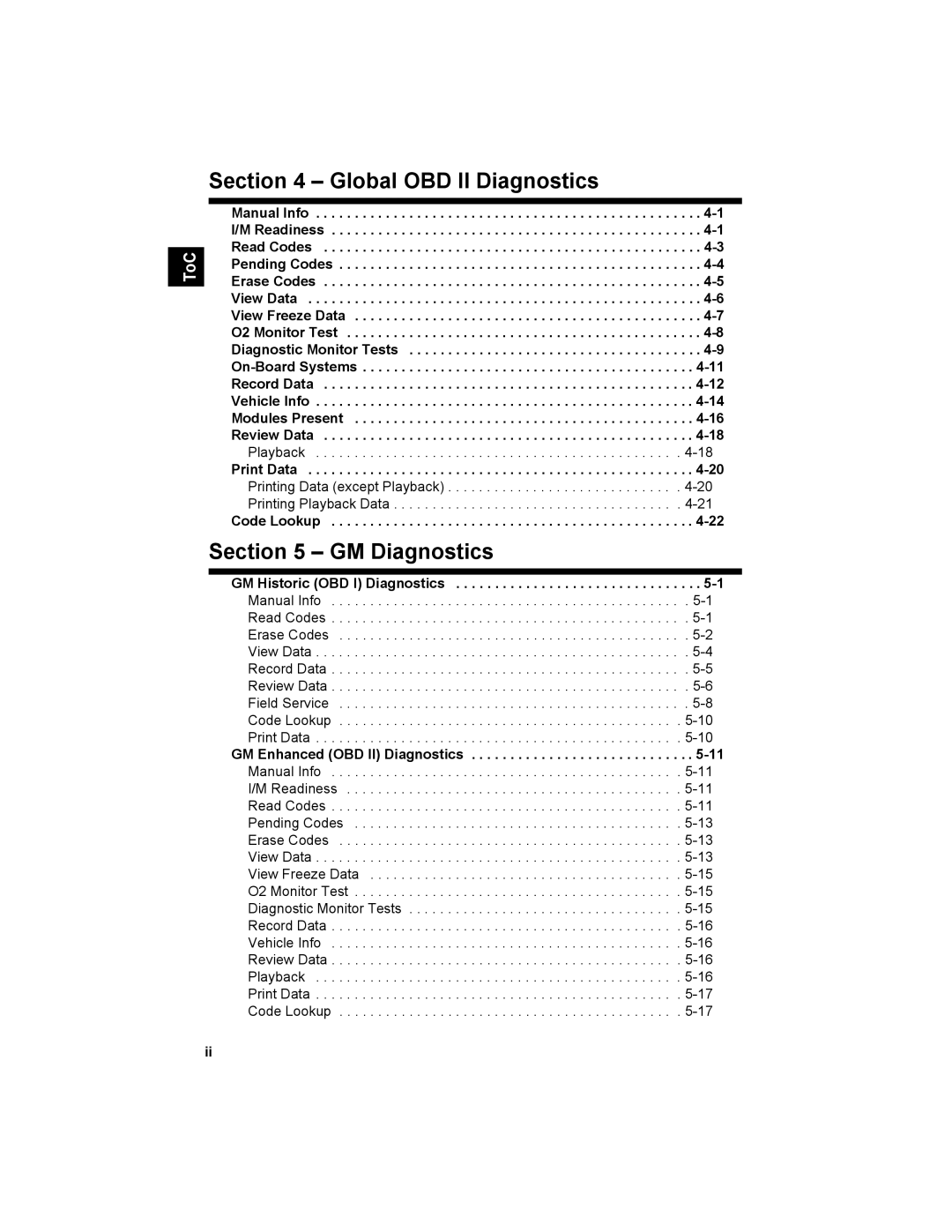 Actron 9640 user manual Print Data, Code Lookup, GM Historic OBD I Diagnostics, GM Enhanced OBD II Diagnostics 