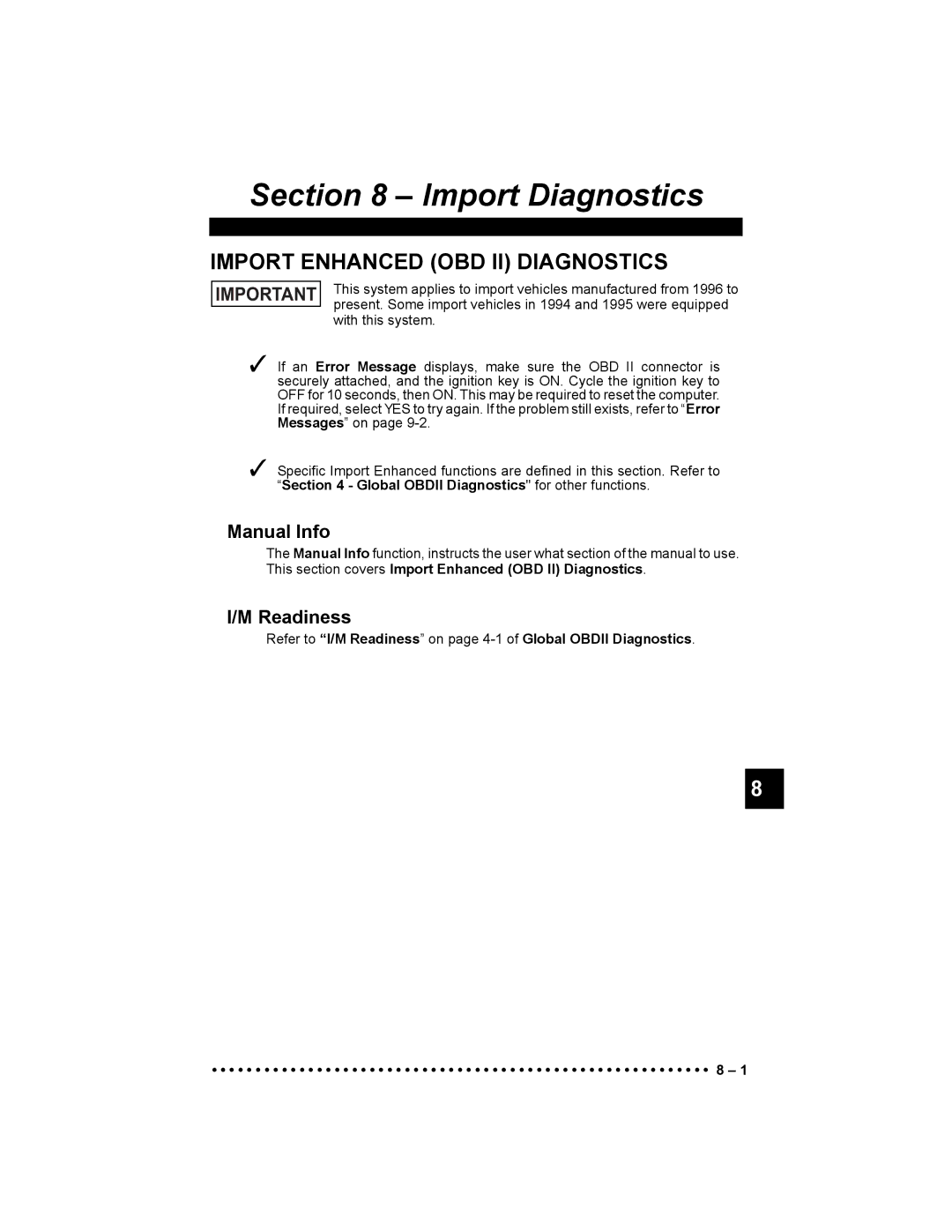 Actron 9640 user manual Import Diagnostics, Import Enhanced OBD II Diagnostics 