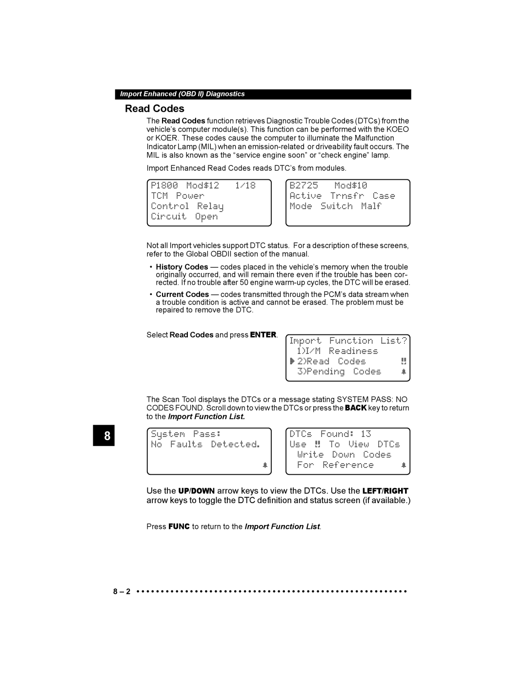 Actron 9640 user manual Function List?, Import Enhanced Read Codes reads DTC’s from modules 