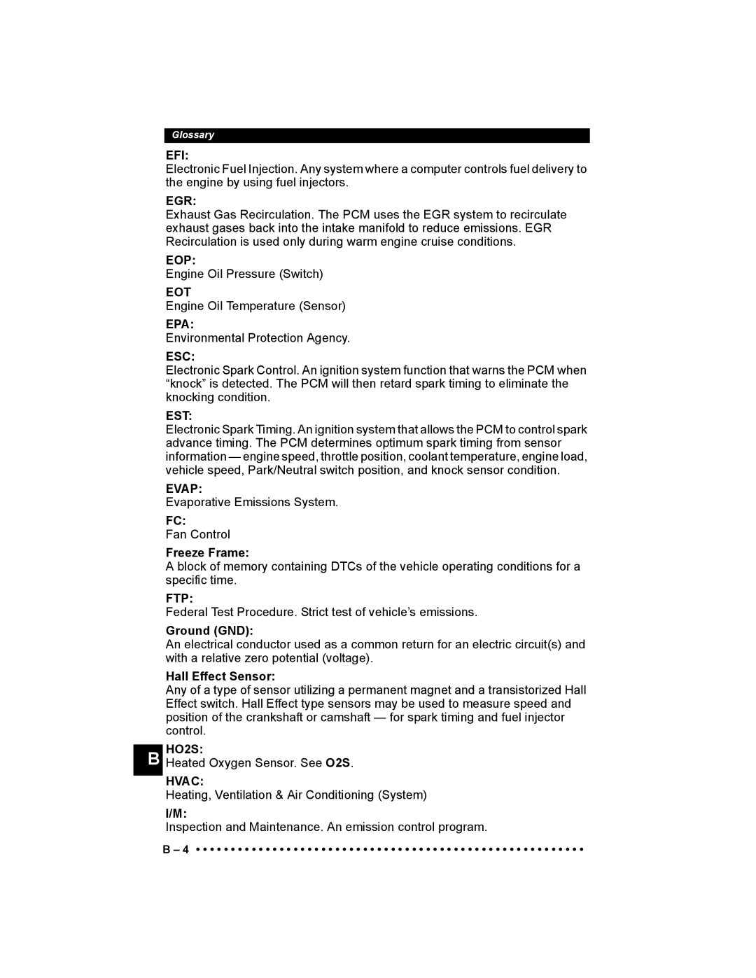 Actron 9640 user manual Efi, Egr, Eop, Eot, Epa, Esc, Est, Evap, Ftp, Hvac 