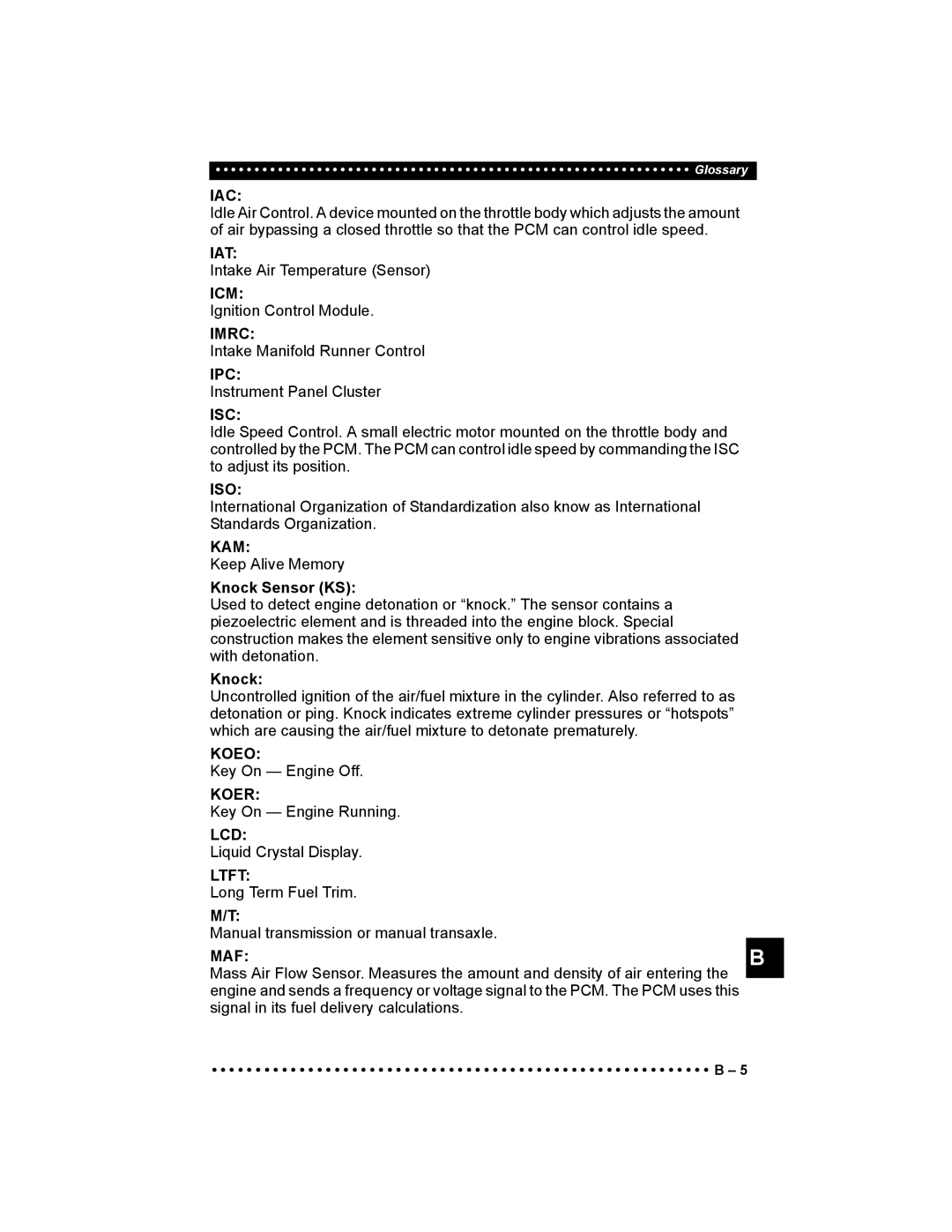 Actron 9640 user manual Iac, Iat, Icm, Imrc, Ipc, Isc, Iso, Kam, Koeo, Koer, Lcd, Ltft, Maf 