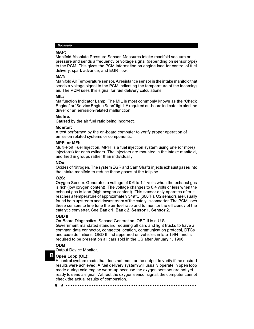 Actron 9640 user manual Map, Mat, Mil, Obd, Odm 