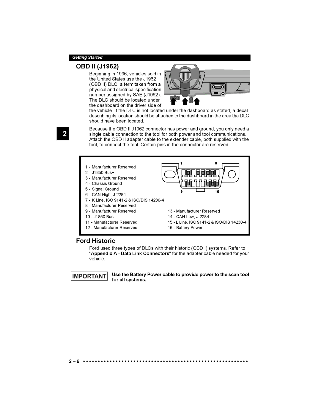 Actron 9640 user manual OBD II J1962, Ford Historic 