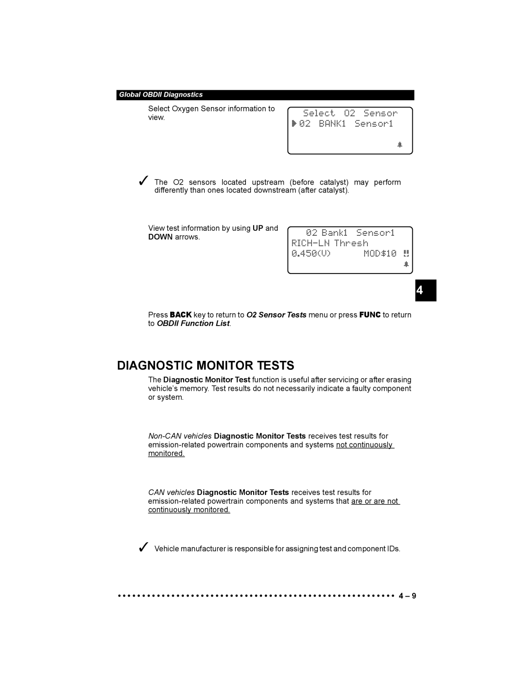 Actron 9640 user manual Diagnostic Monitor Tests 