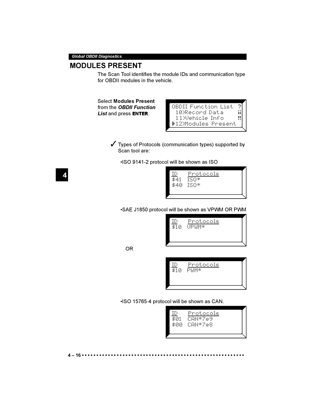 Actron 9640 user manual Modules Present 