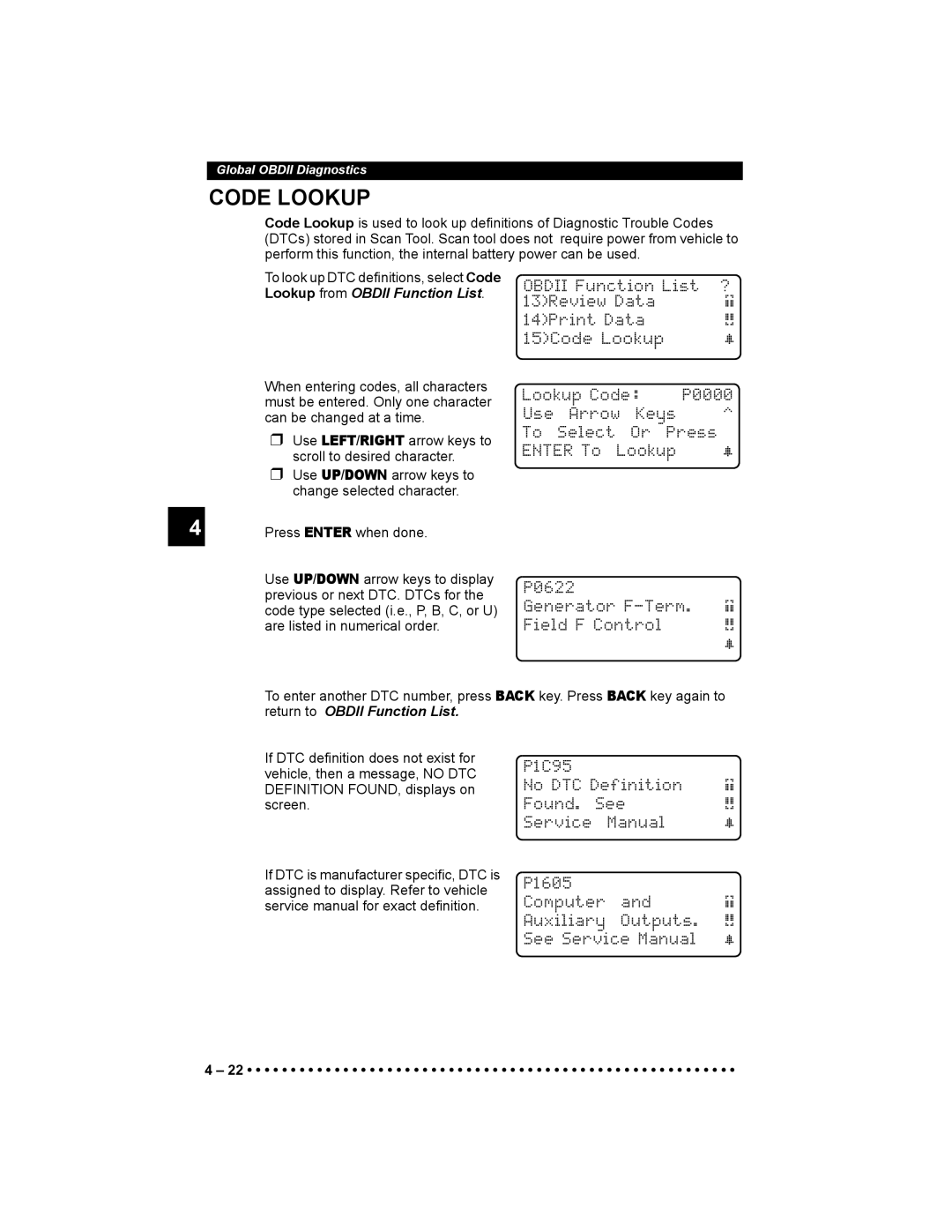 Actron 9640 user manual Code Lookup 