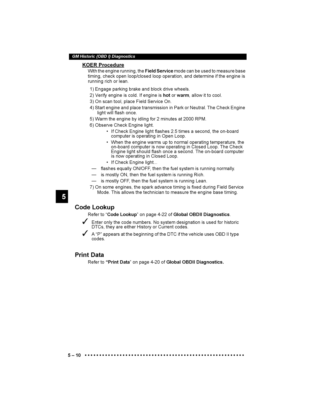 Actron 9640 user manual Code Lookup, Print Data, Koer Procedure 