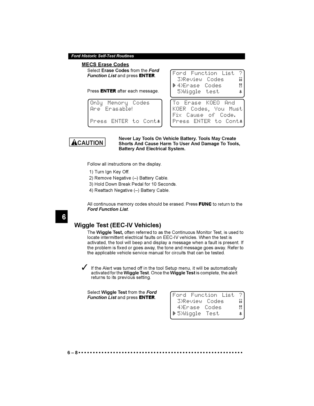 Actron 9640 Wiggle Test EEC-IV Vehicles, Mecs Erase Codes, Ford Function List 3Review Codes 4Erase ` 5Wiggle Test 