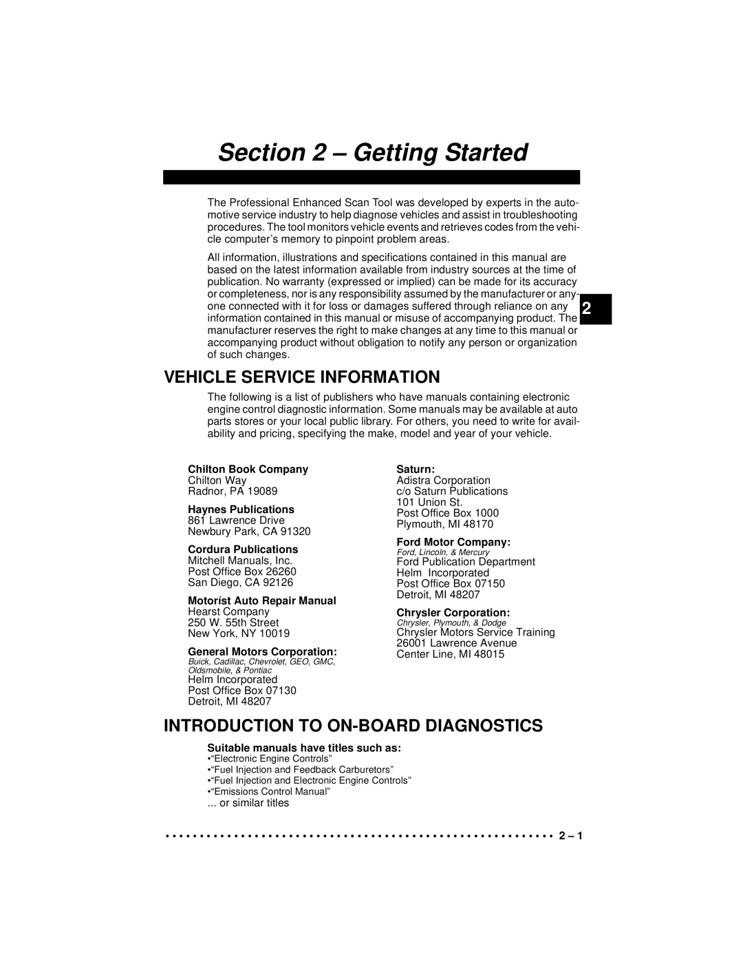 Actron 9640A manual Vehicle Service Information, Introduction to ON-BOARD Diagnostics 