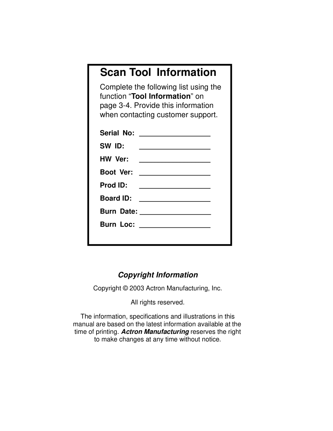 Actron 9640A manual Scan Tool Information 