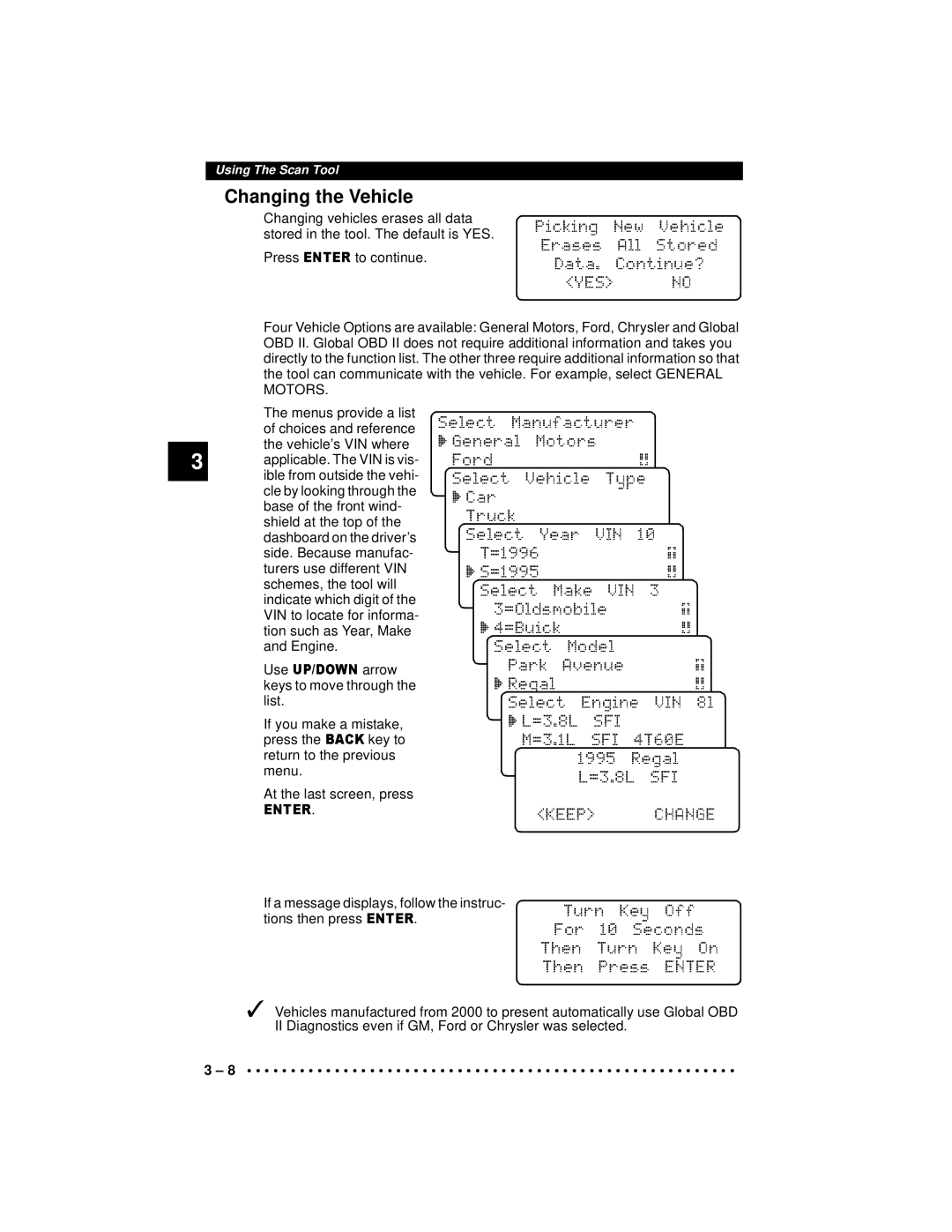 Actron 9640A manual Changing the Vehicle 