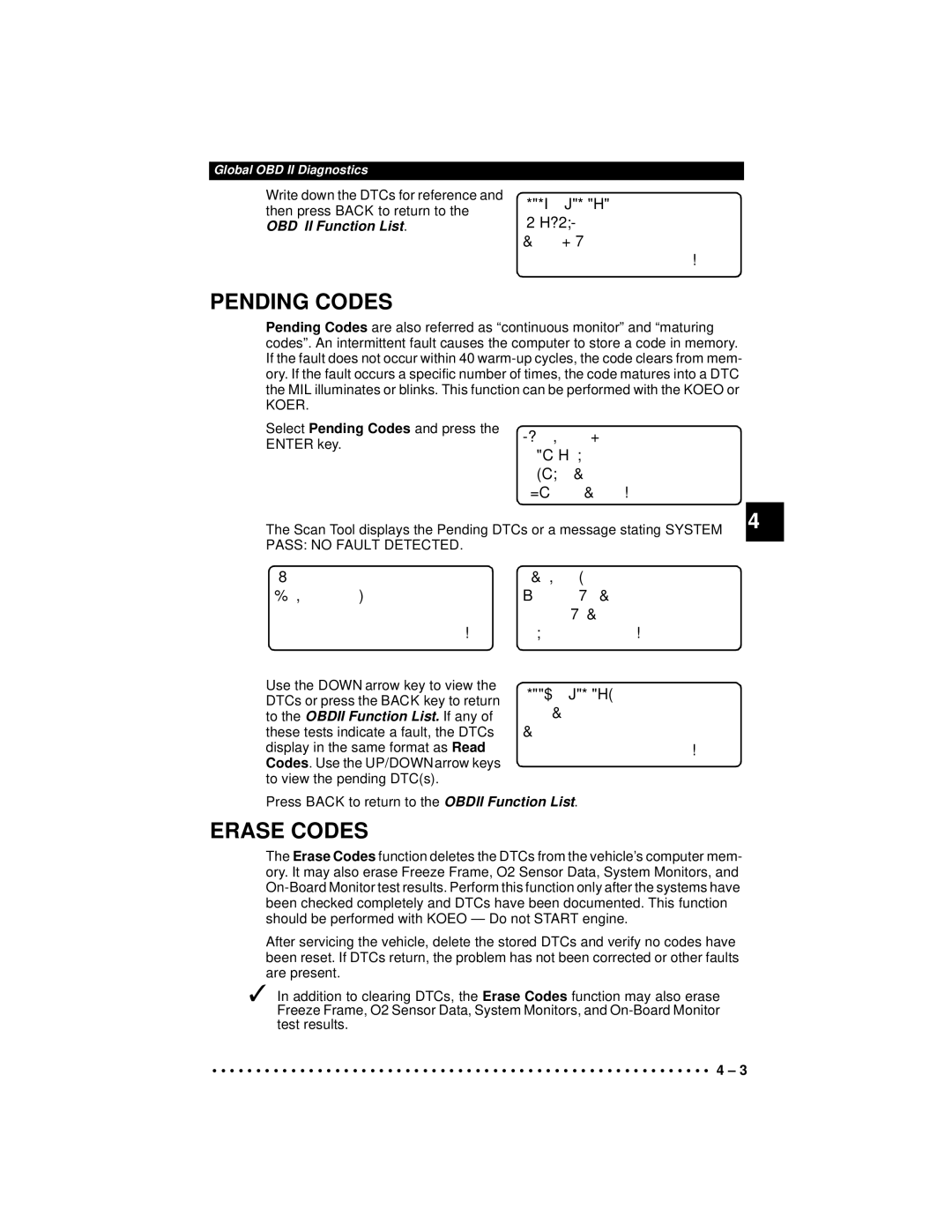 Actron 9640A Pending Codes, Erase Codes, OBD II Function List, To the Obdii Function List. If any, Obdii Function L st 