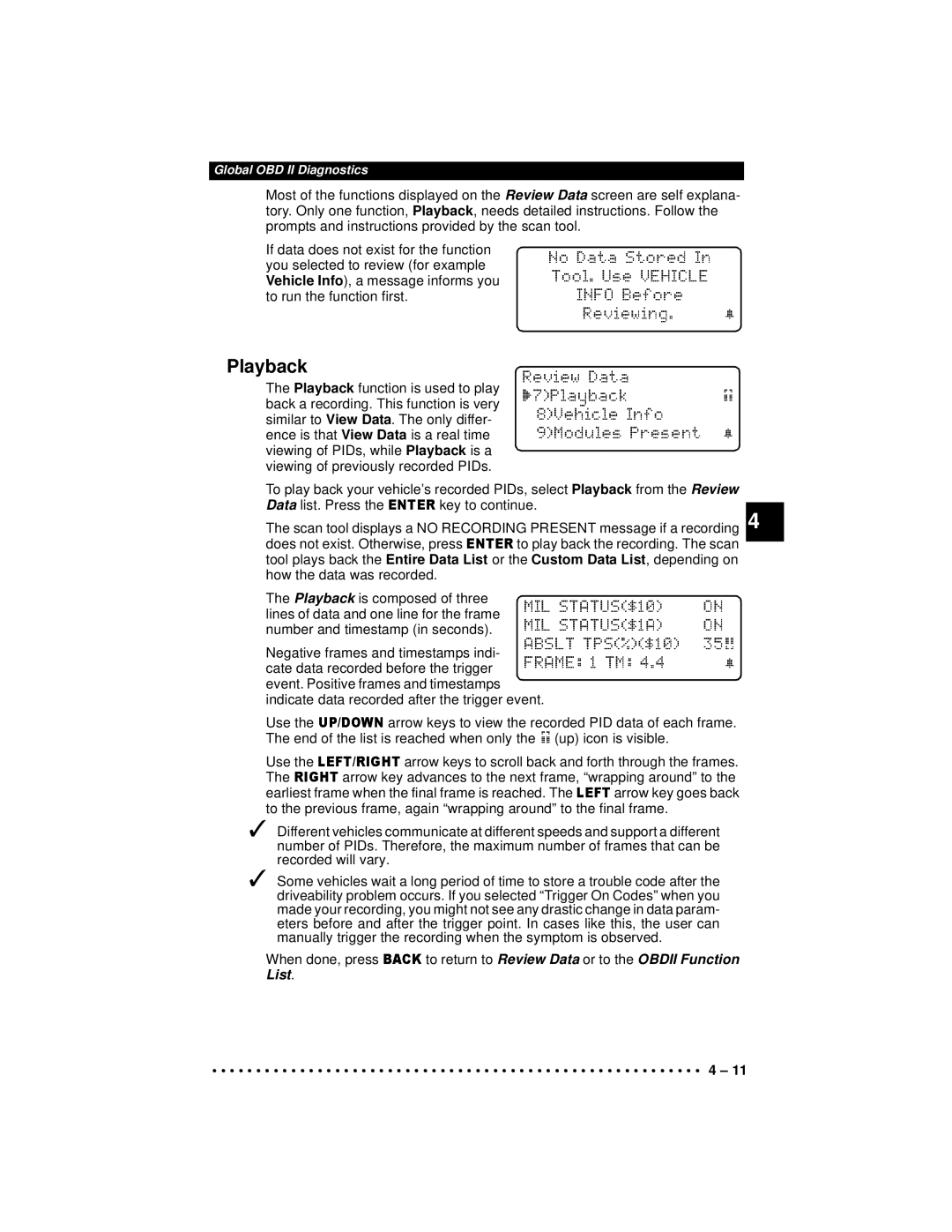 Actron 9640A manual Playback, Datack 