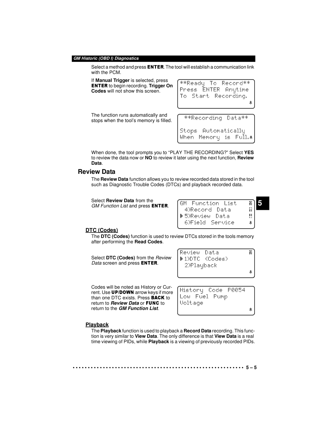 Actron 9640A manual Review Data, Return to the GM Function List 