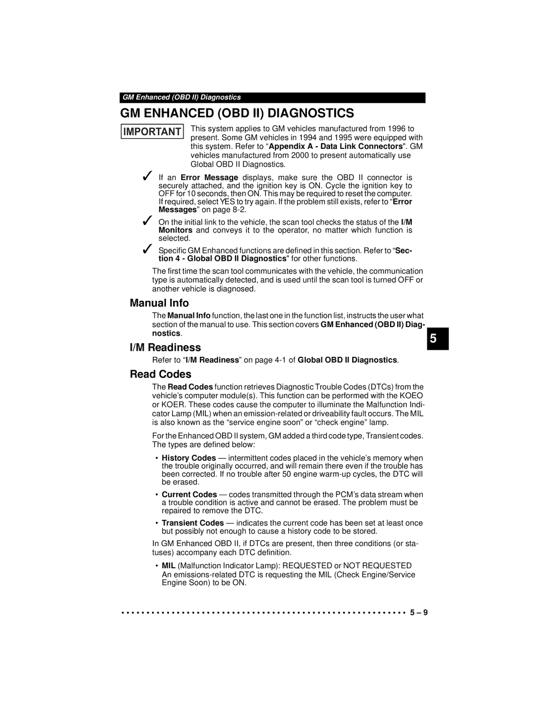 Actron 9640A manual GM Enhanced OBD II Diagnostics, Readiness, Nostics 