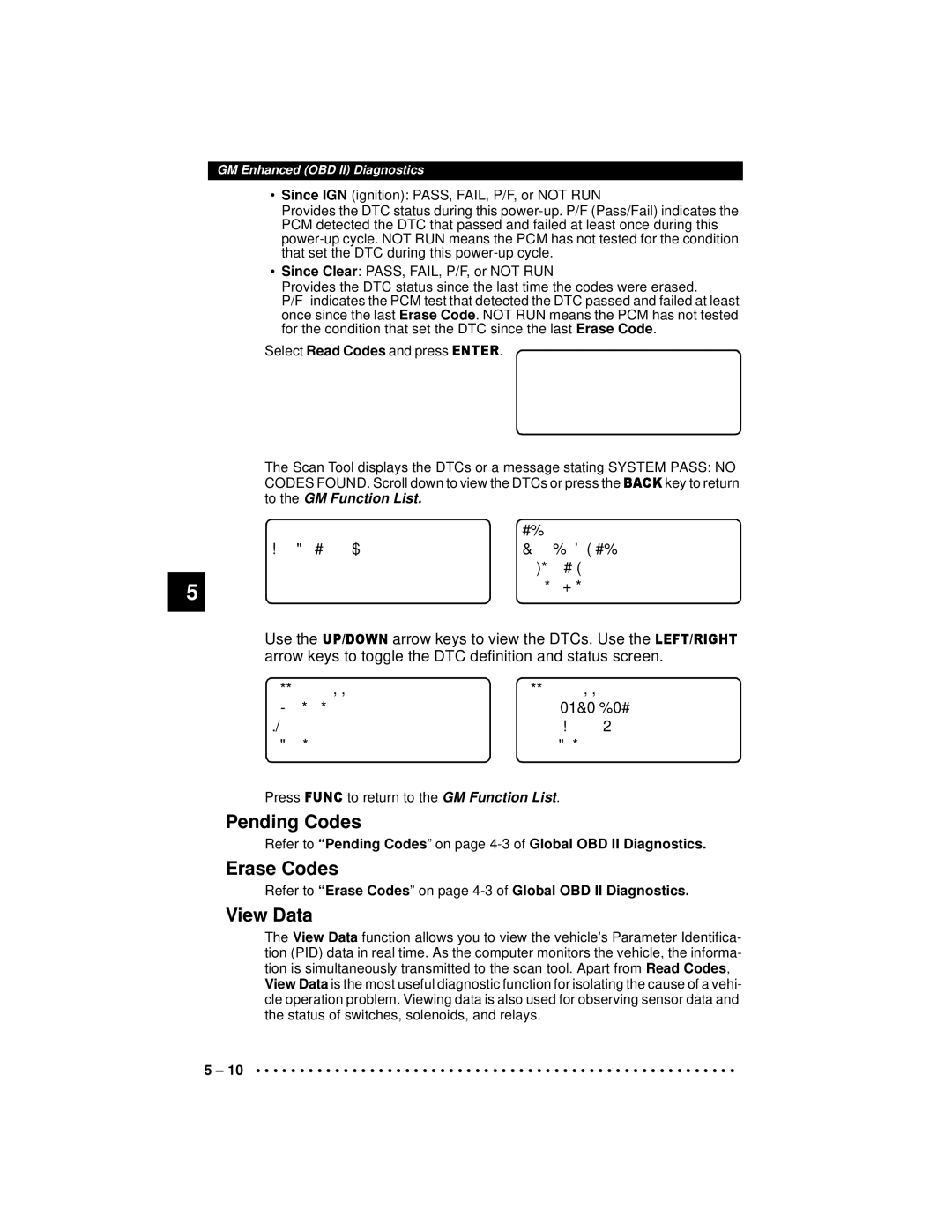 Actron 9640A manual Pending Codes, To the GM Function List, Pending Cod s on page 4-3 of Global OBD II Diagnostics 