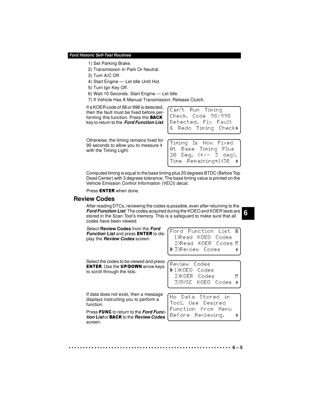 Actron 9640A manual Elect Review Codes from the Ford Function List and press, Tion List or To the Review Codes 