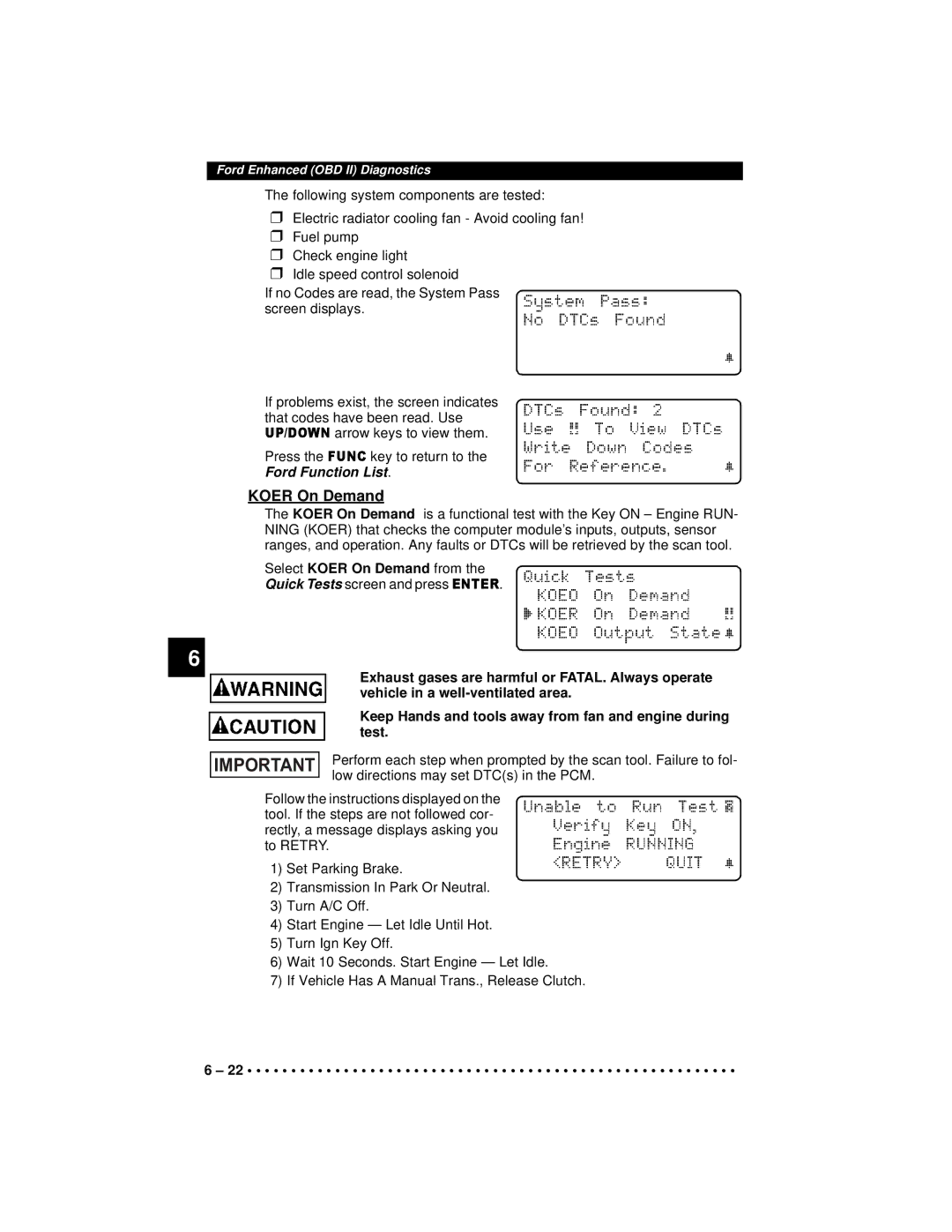 Actron 9640A manual Key to return to Press, Reference, Select Koer On Demand from 