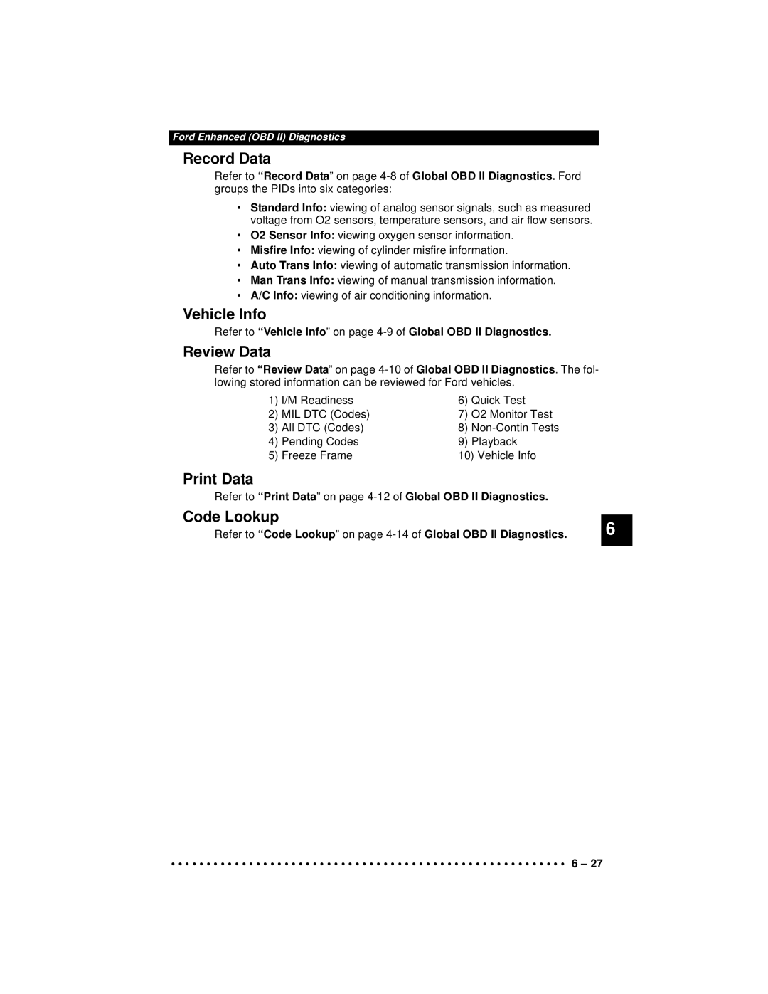 Actron 9640A manual Non-Contin Tests 