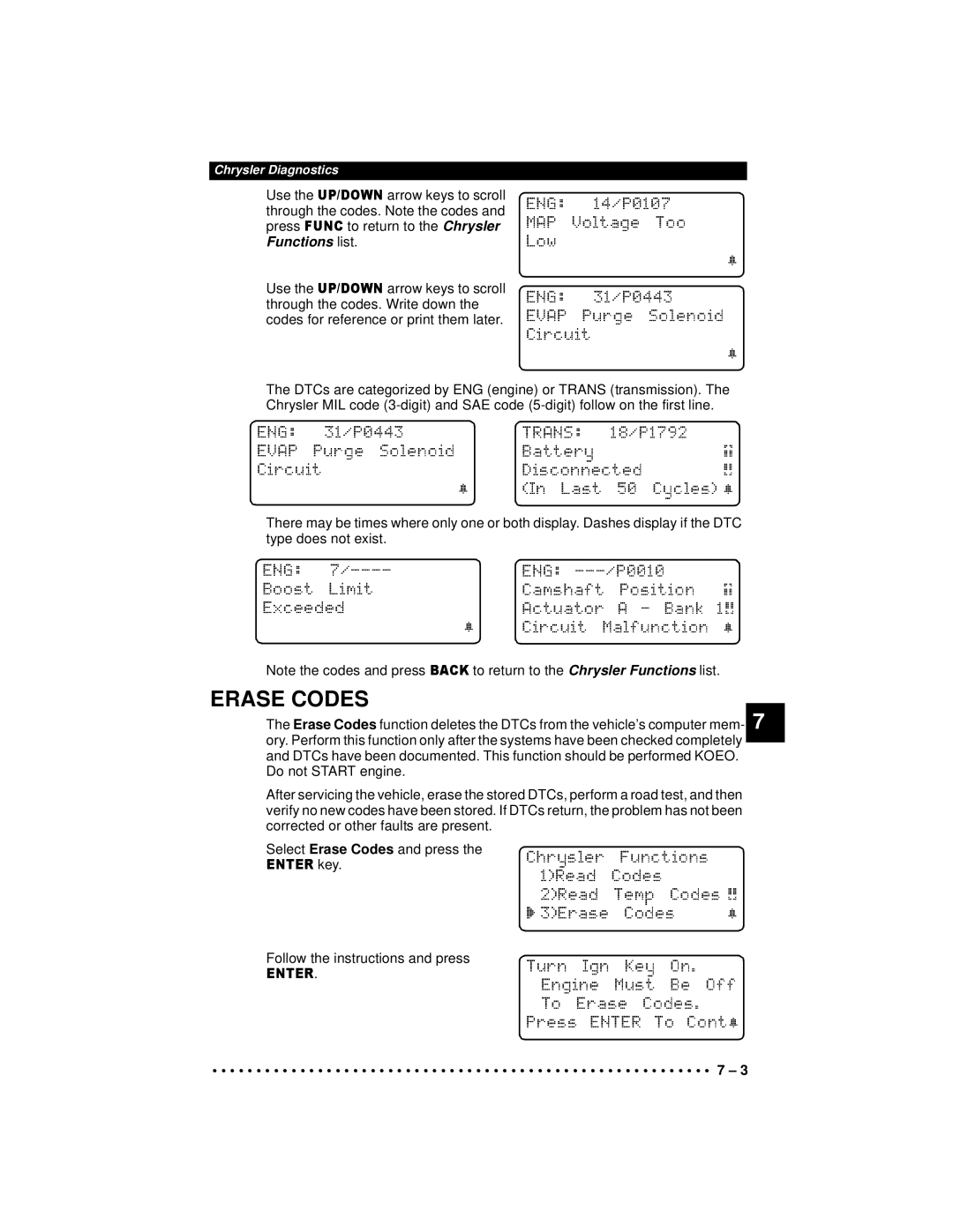 Actron 9640A manual Functions list, He Chrysler F Nc ons li t 