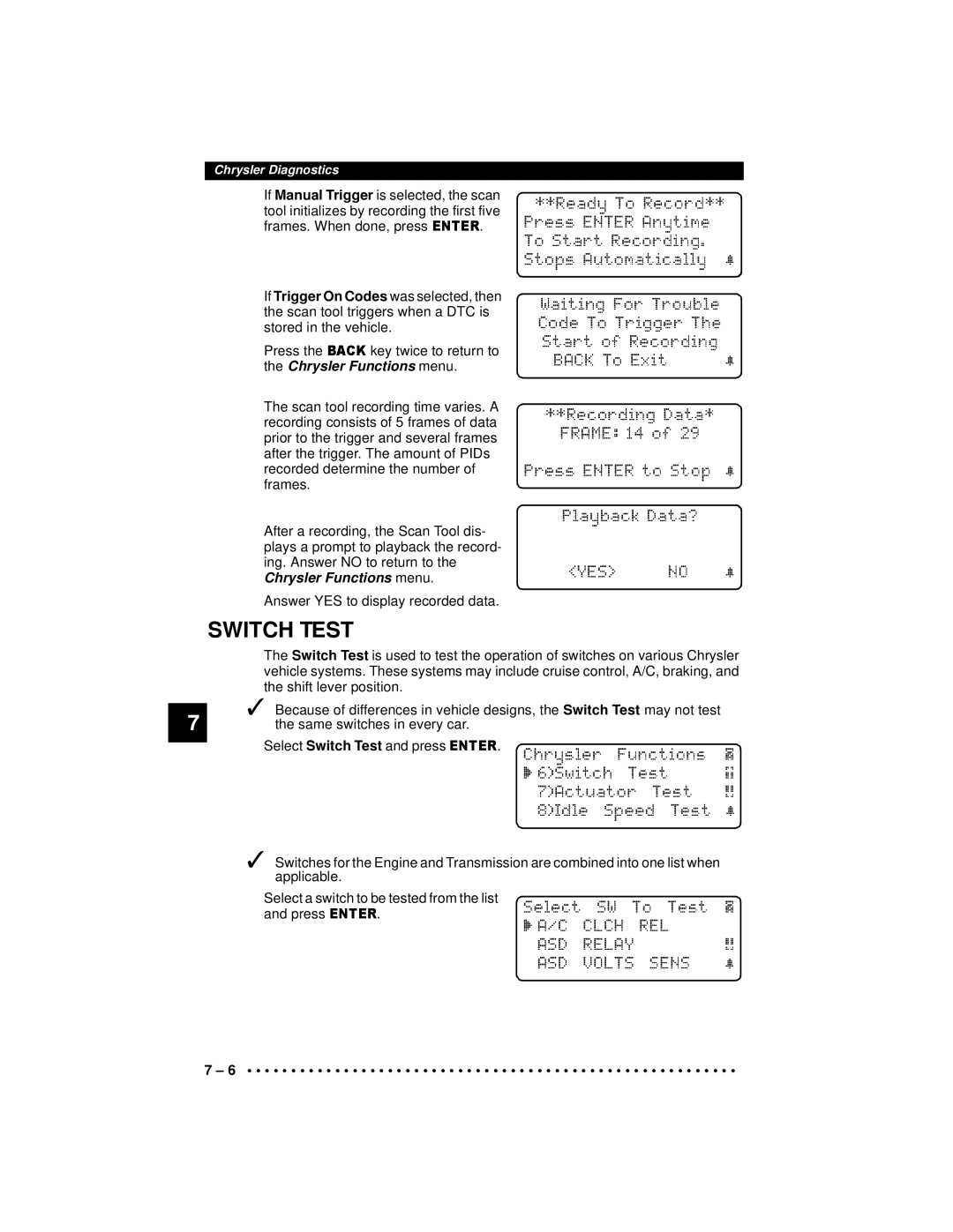 Actron 9640A manual Switch Test 