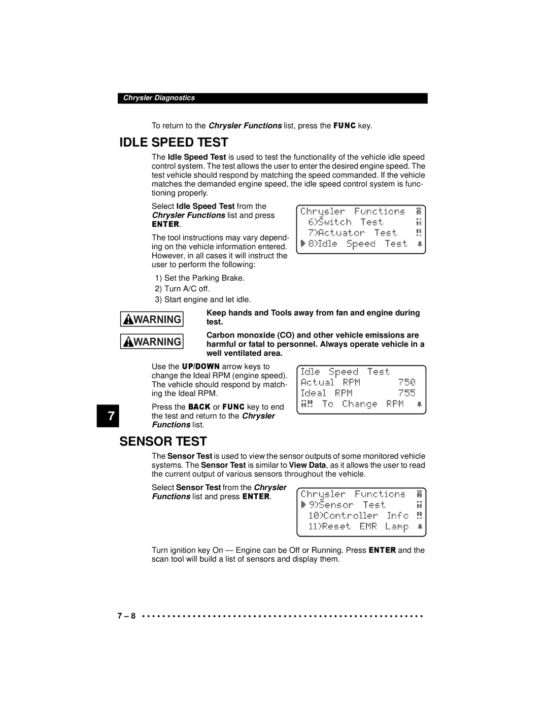 Actron 9640A manual Idle Speed Test 