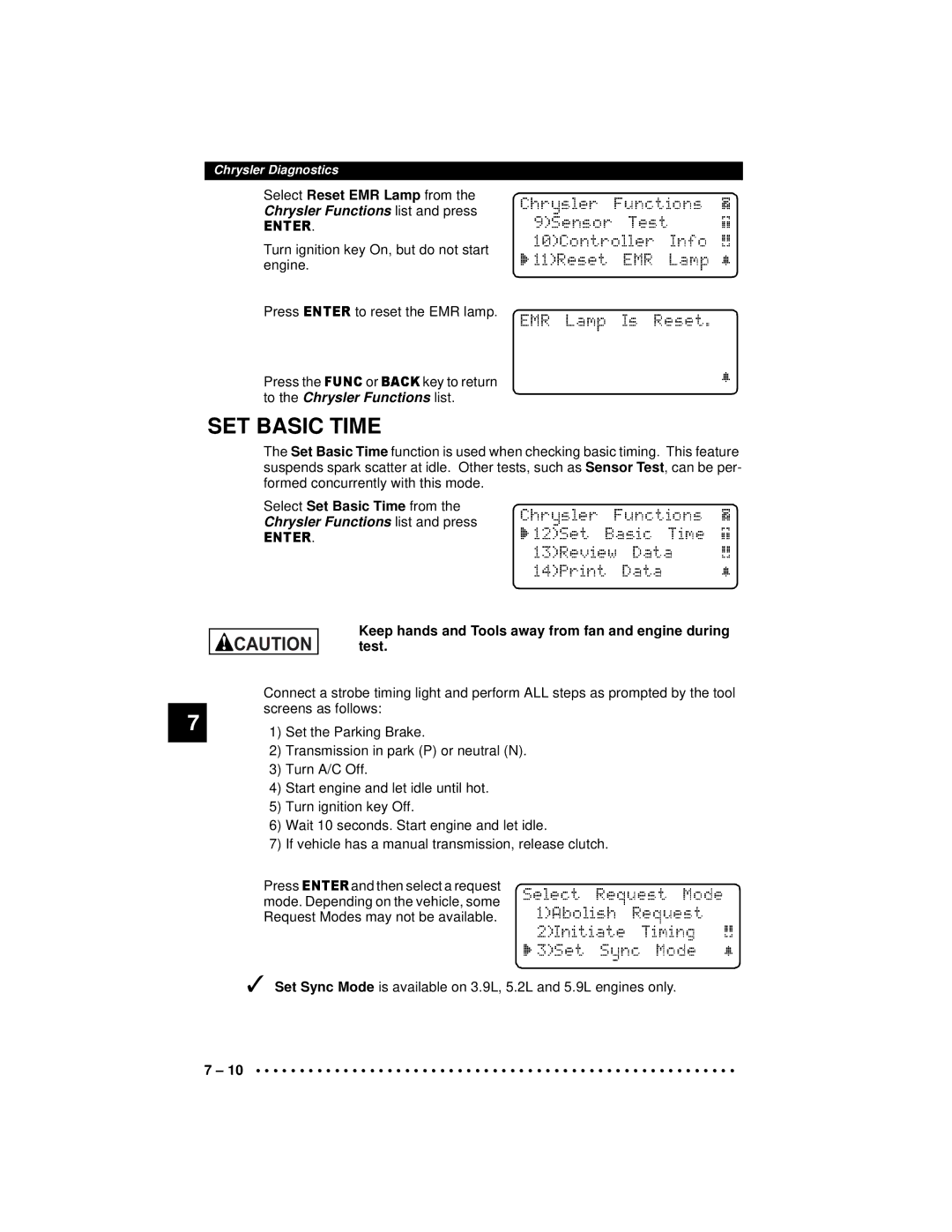 Actron 9640A manual SET Basic Time, To the Chrysler Functions list 