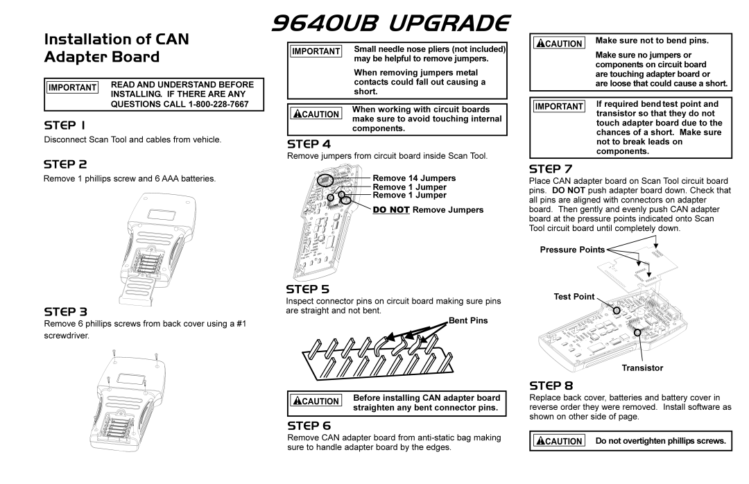 Actron 9640UB Upgrade manual Installation of can Adapter Board, Step 