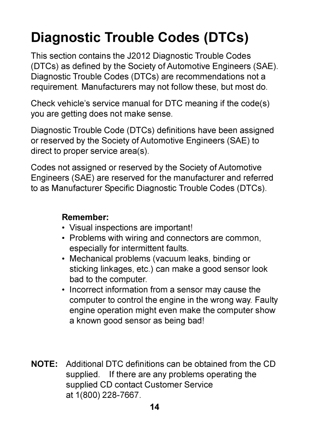 Actron CP9125 manual Diagnostic Trouble Codes DTCs 