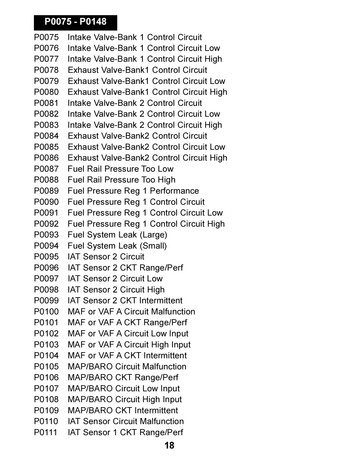 Actron CP9125 manual P0075 P0148 