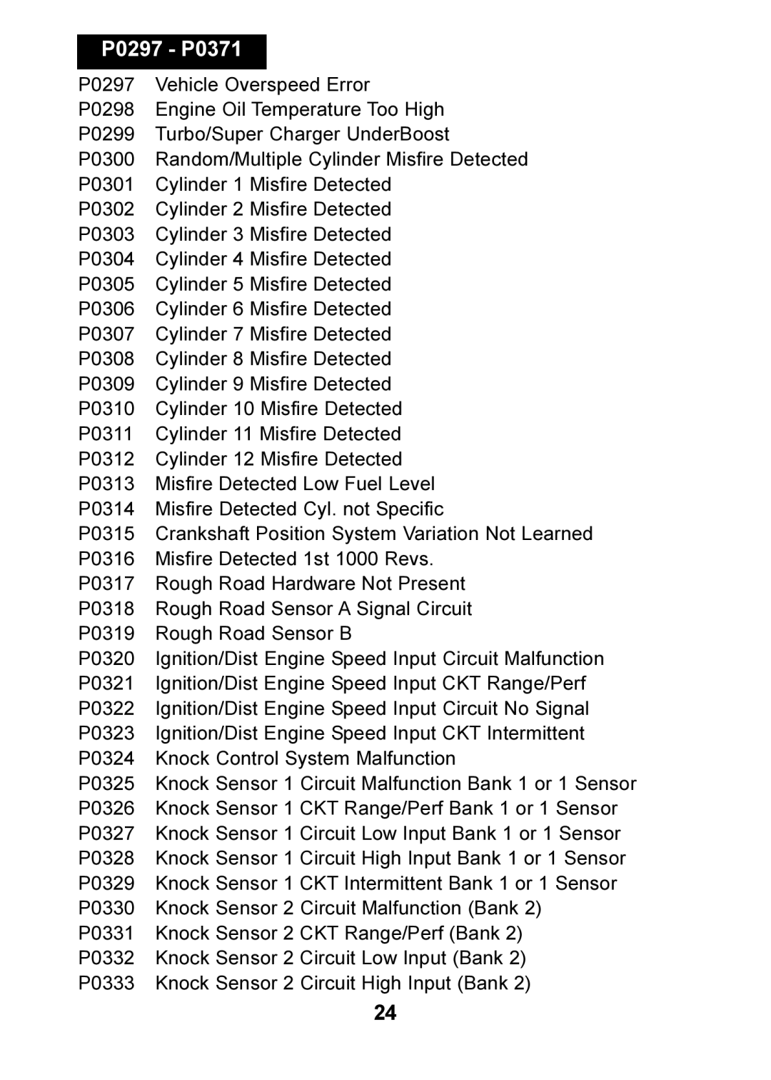 Actron CP9125 manual P0297 P0371 