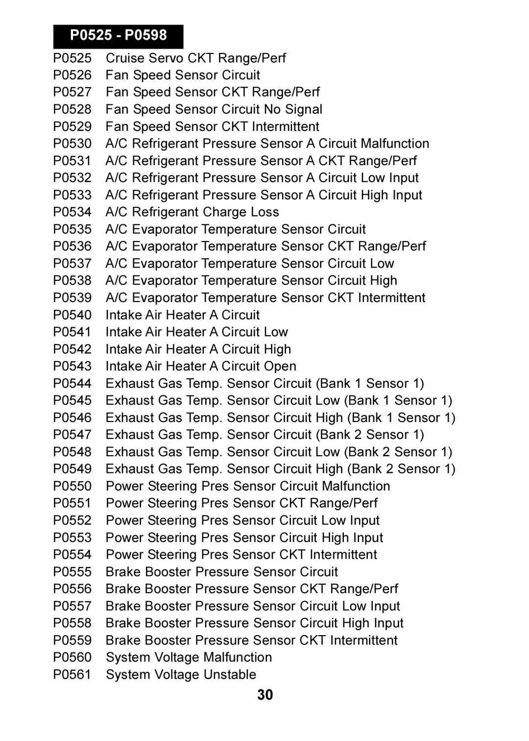 Actron CP9125 manual P0525 P0598 