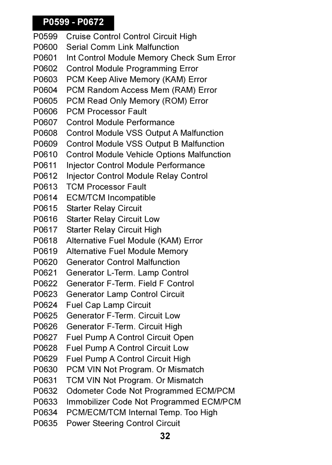 Actron CP9125 manual P0599 P0672 