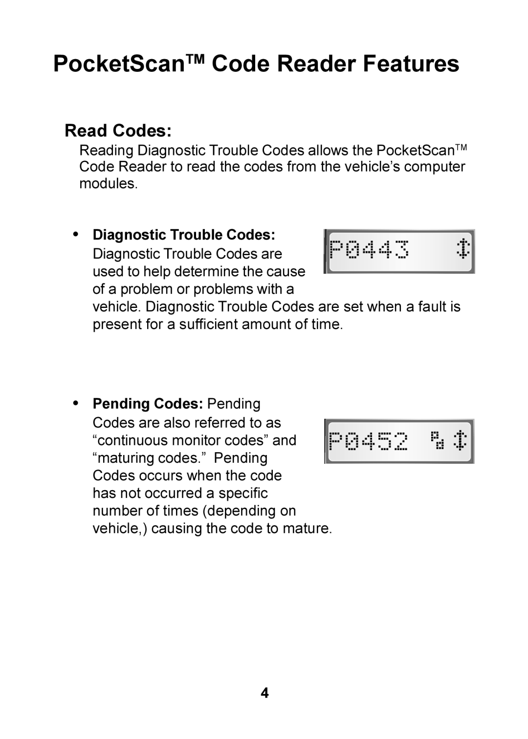 Actron CP9125 manual PocketScanTM Code Reader Features 