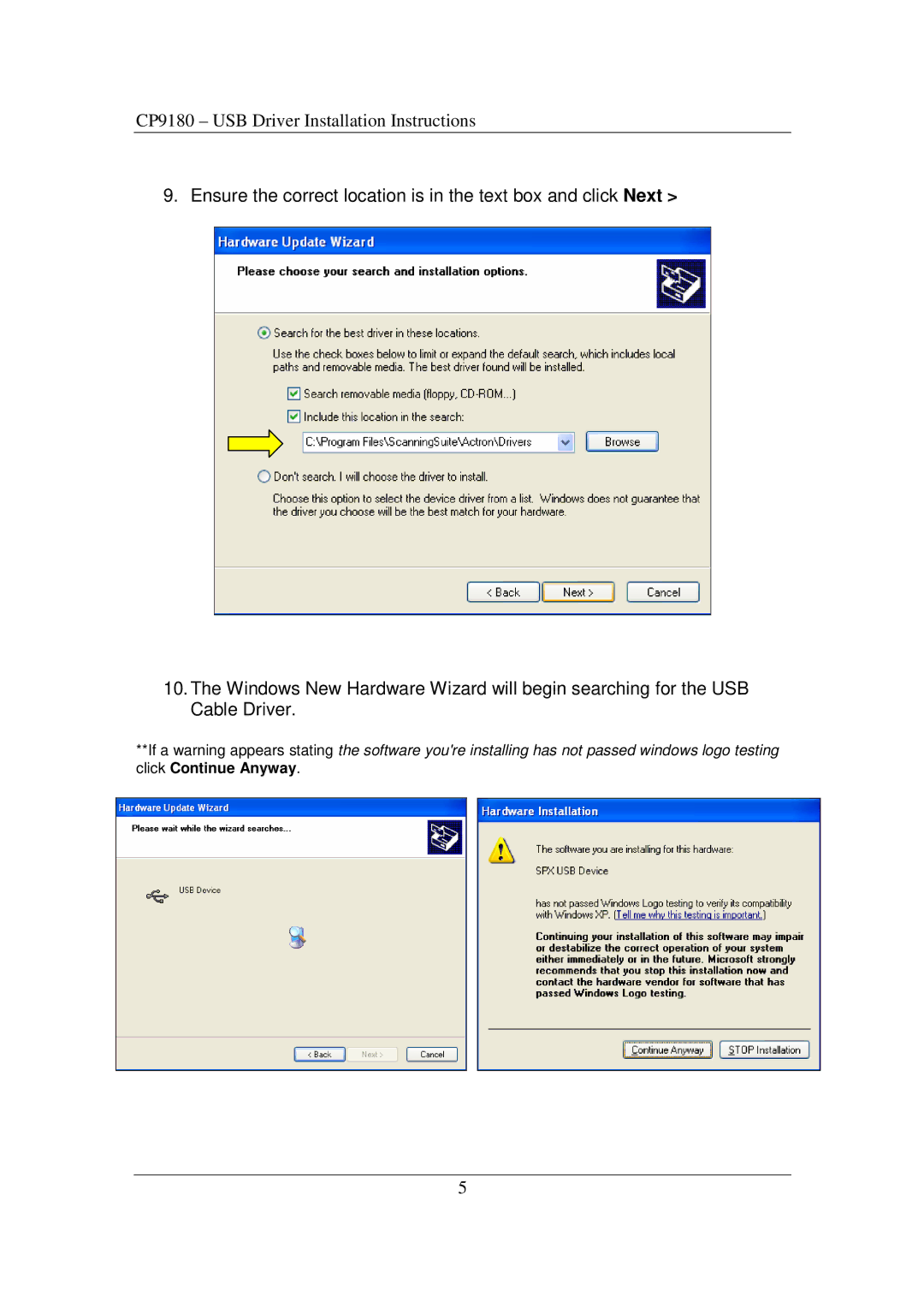 Actron installation instructions CP9180 USB Driver Installation Instructions 