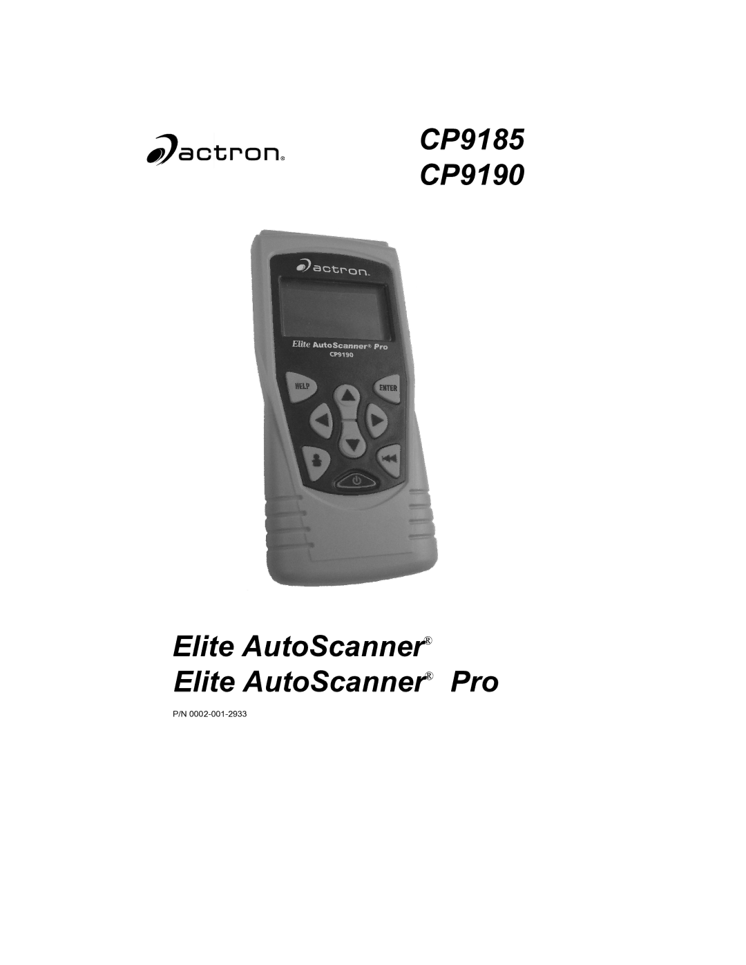 Actron manual CP9185 CP9190 Elite AutoScanner Elite AutoScanner Pro 