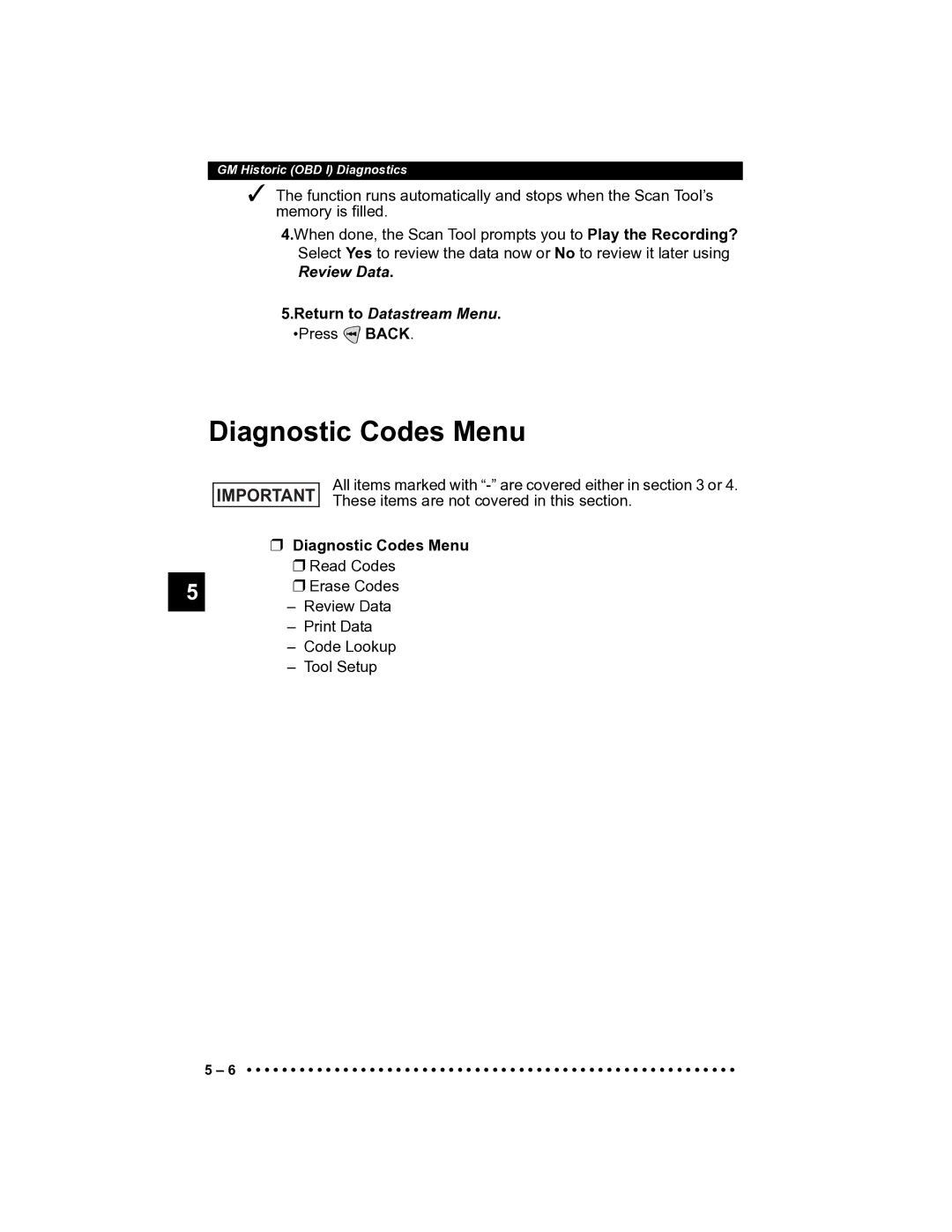 Actron CP9185 manual Diagnostic Codes Menu, Review Data Return to Datastream Menu 