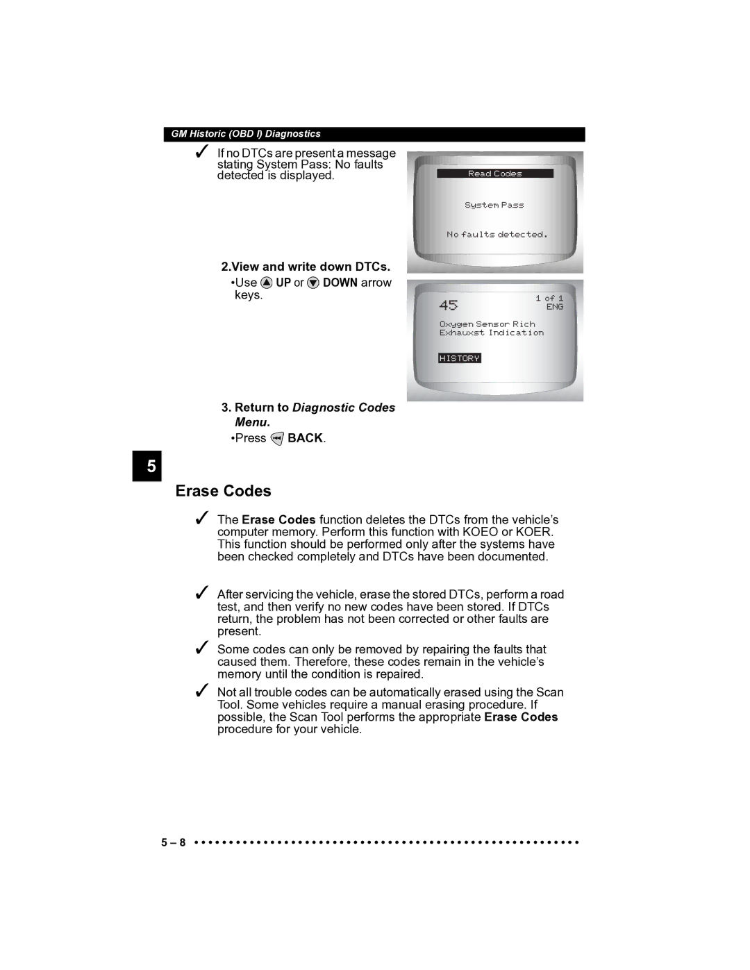 Actron CP9185 manual View and write down DTCs Use UP or Down arrow keys, Return to Diagnostic Codes Menu 