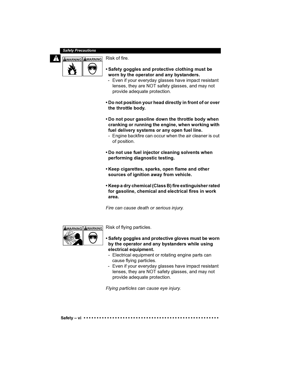 Actron CP9185 manual Risk of fire 