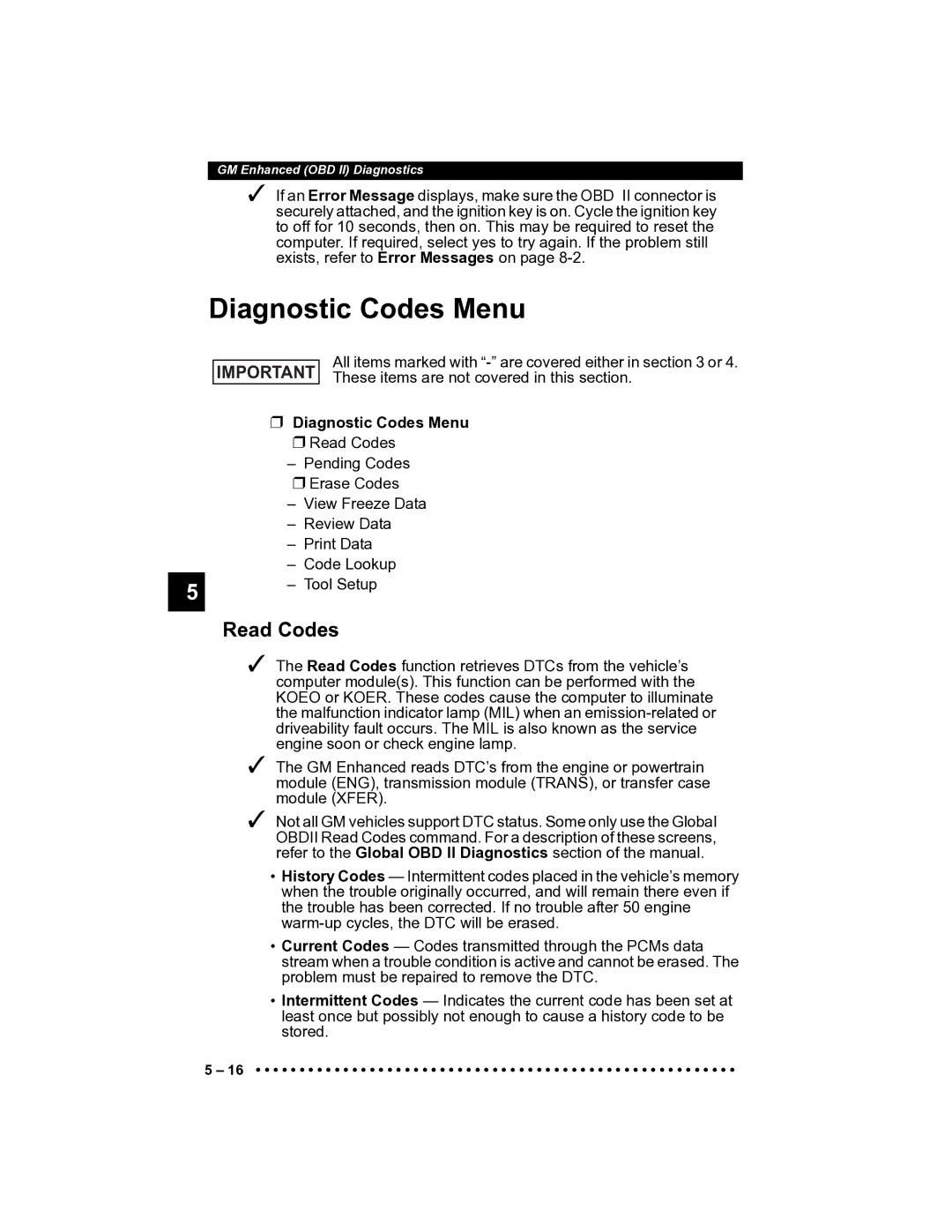 Actron CP9185 manual Diagnostic Codes Menu 