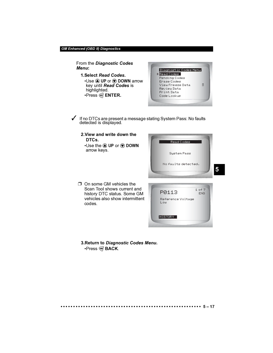 Actron CP9185 manual View and write down the DTCs, Return to Diagnostic Codes Menu. Press Back 