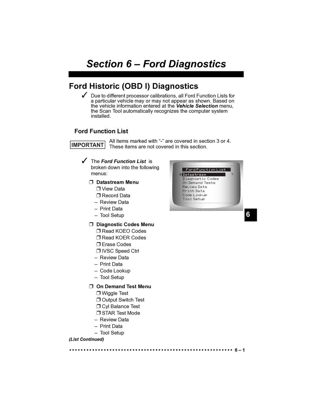 Actron CP9185 manual Ford Function List is, On Demand Test Menu 