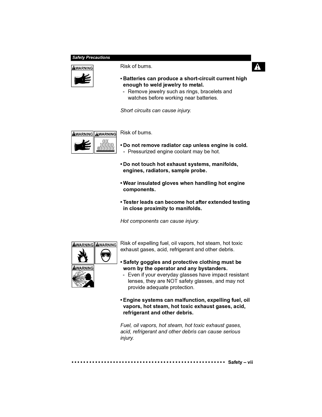 Actron CP9185 manual Short circuits can cause injury 