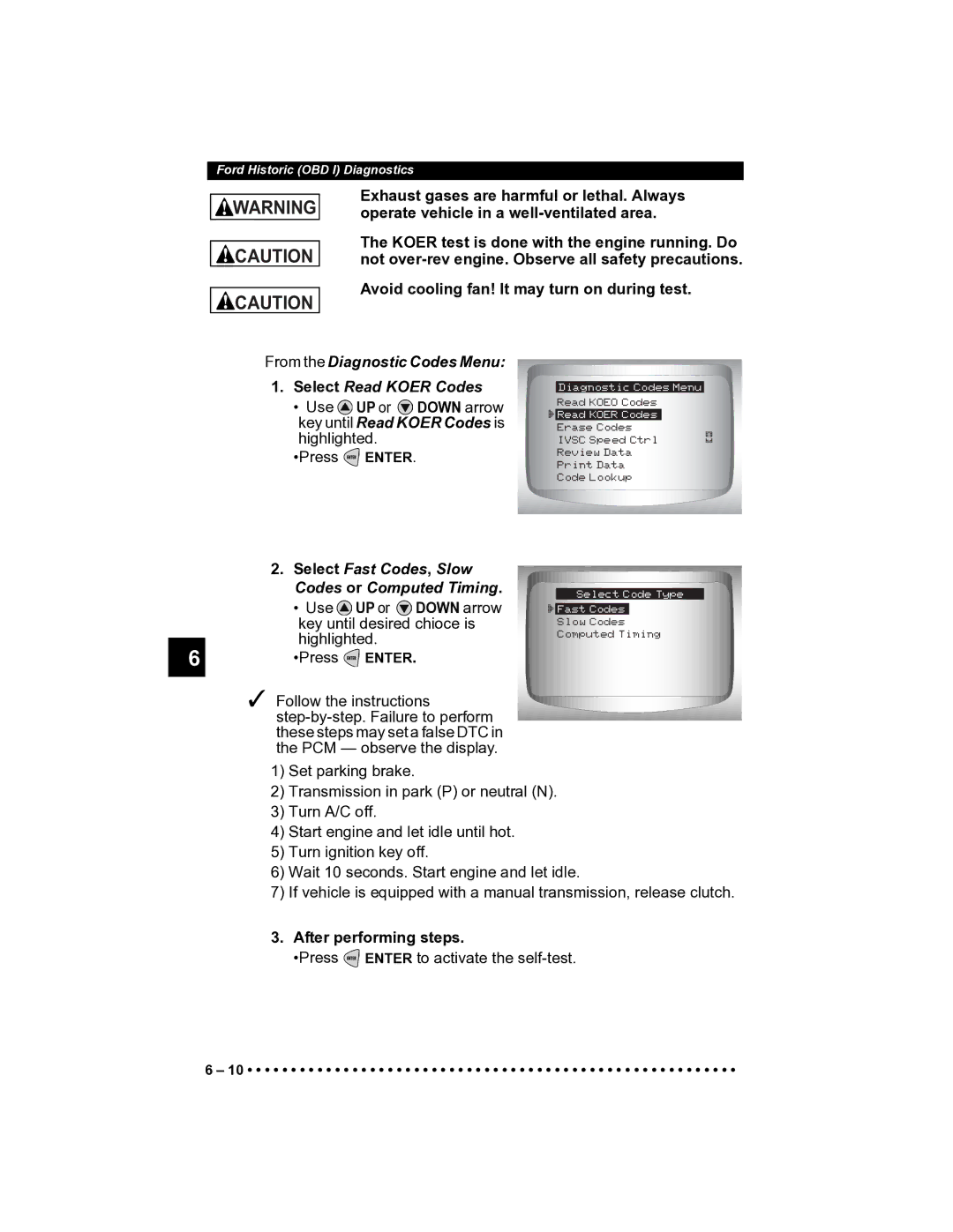 Actron CP9185 manual Select Read Koer Codes, Key until Read Koer Codes is, Select Fast Codes, Slow Codes or Computed Timing 