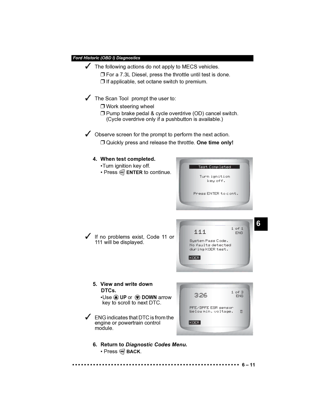 Actron CP9185 manual 326, When test completed. Turn ignition key off 