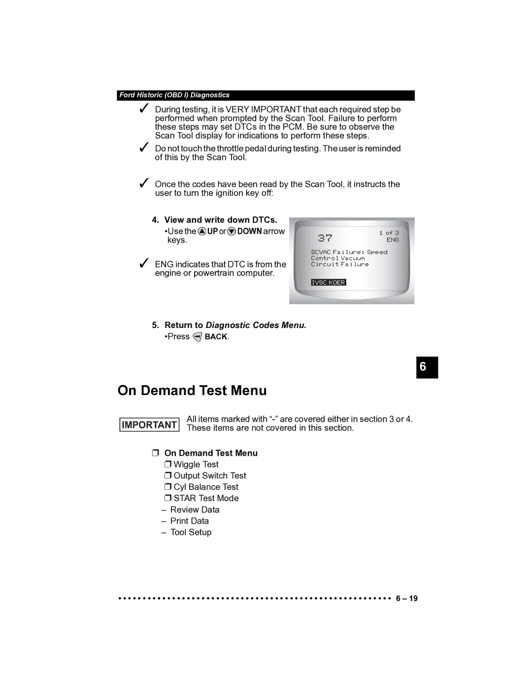 Actron CP9185 manual On Demand Test Menu 