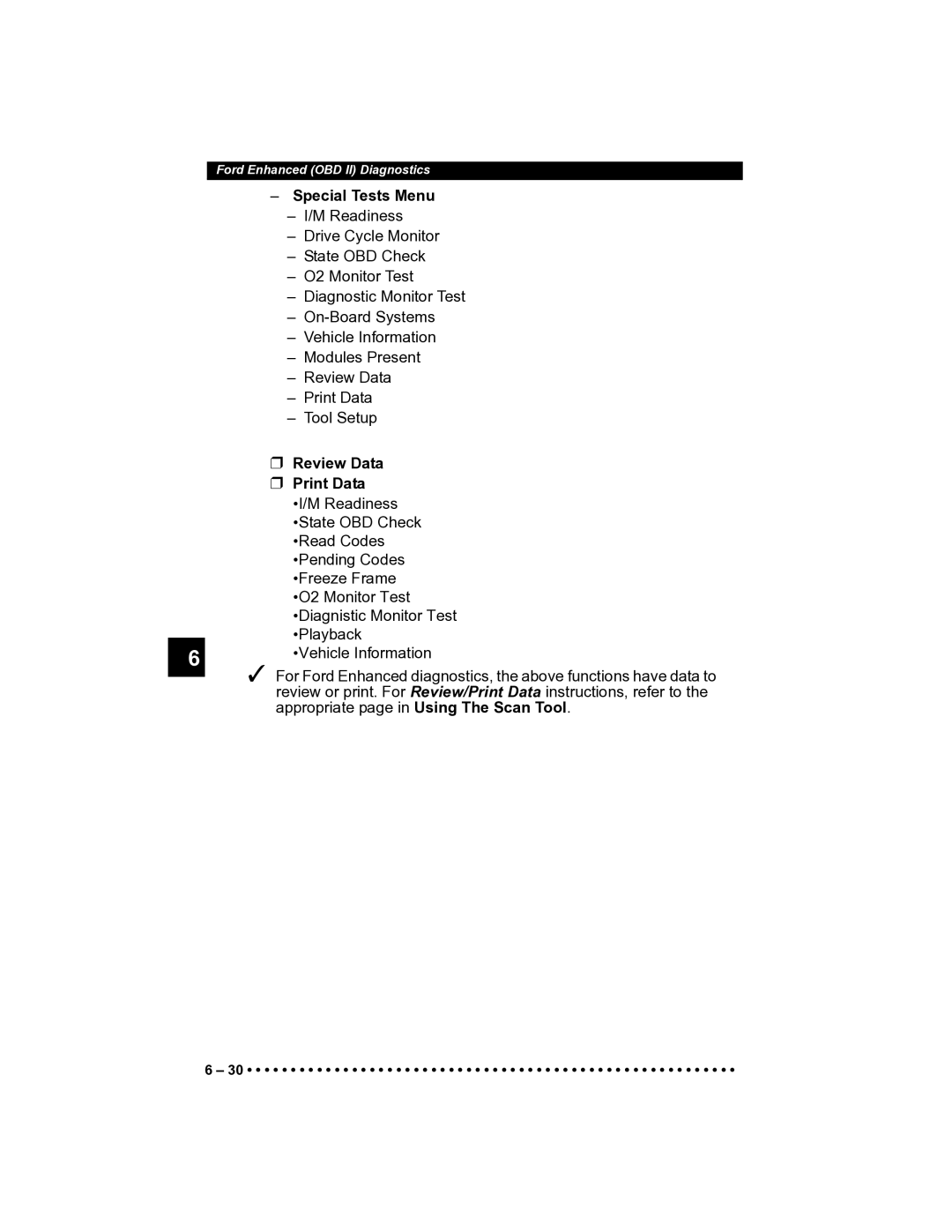 Actron CP9185 manual Special Tests Menu, Review Data Print Data 